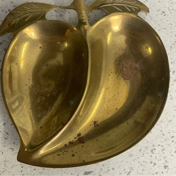 Vintage Brass Peach-Shaped Divided Dish - Picture 2 of 5